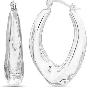 Sterling Silver 25mm - 34mm Textured Hammered Tribal Hoop Earrings for Women